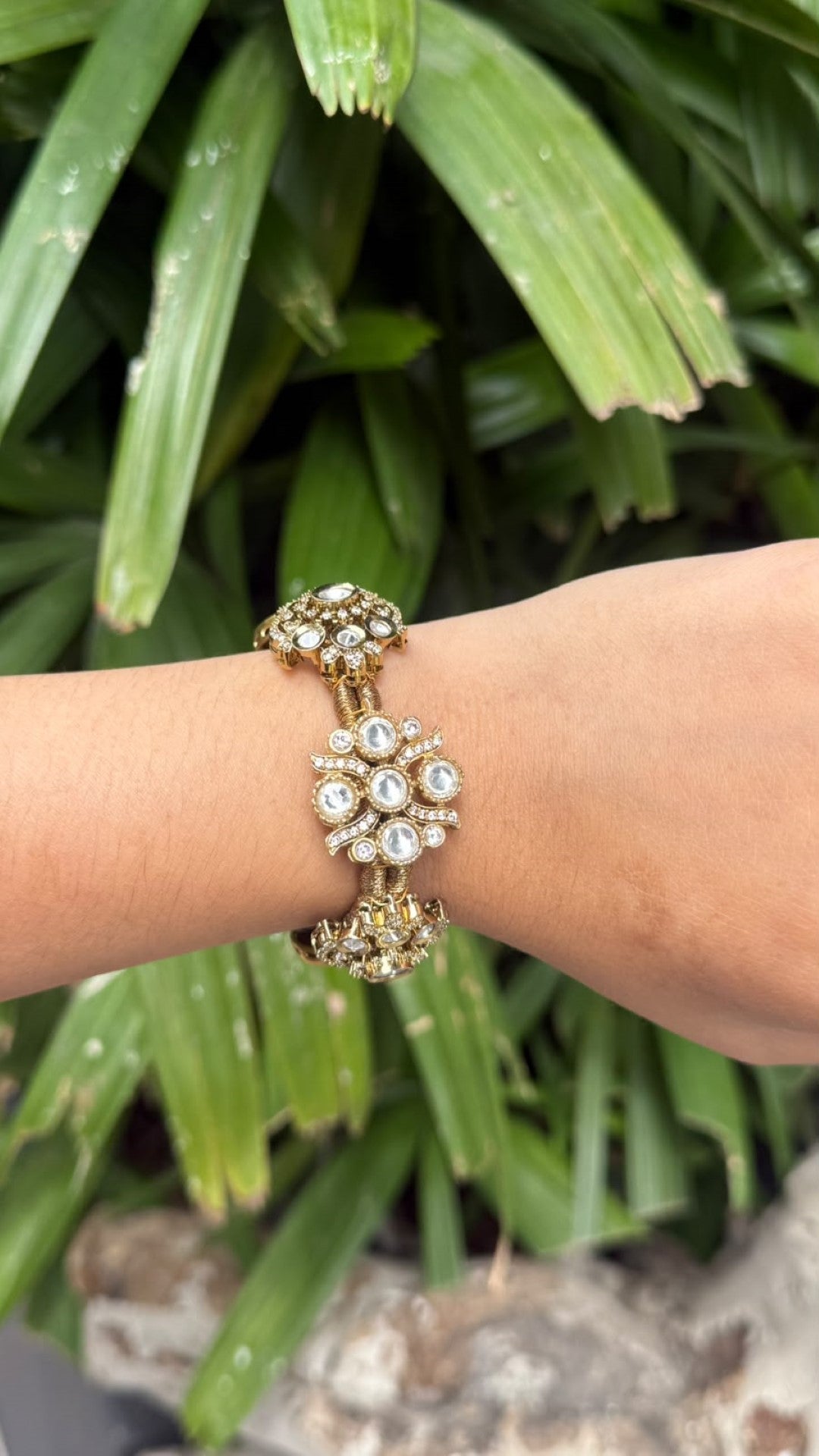 Bridalaya Floral Polki Gold-Tone Bracelet