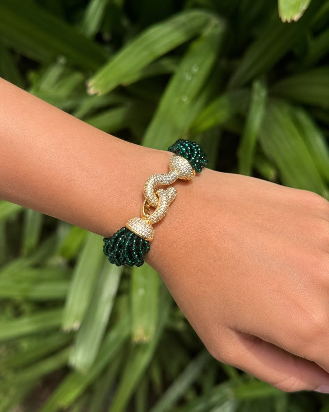 Bridalaya Emerald Green Beaded Link Bracelet