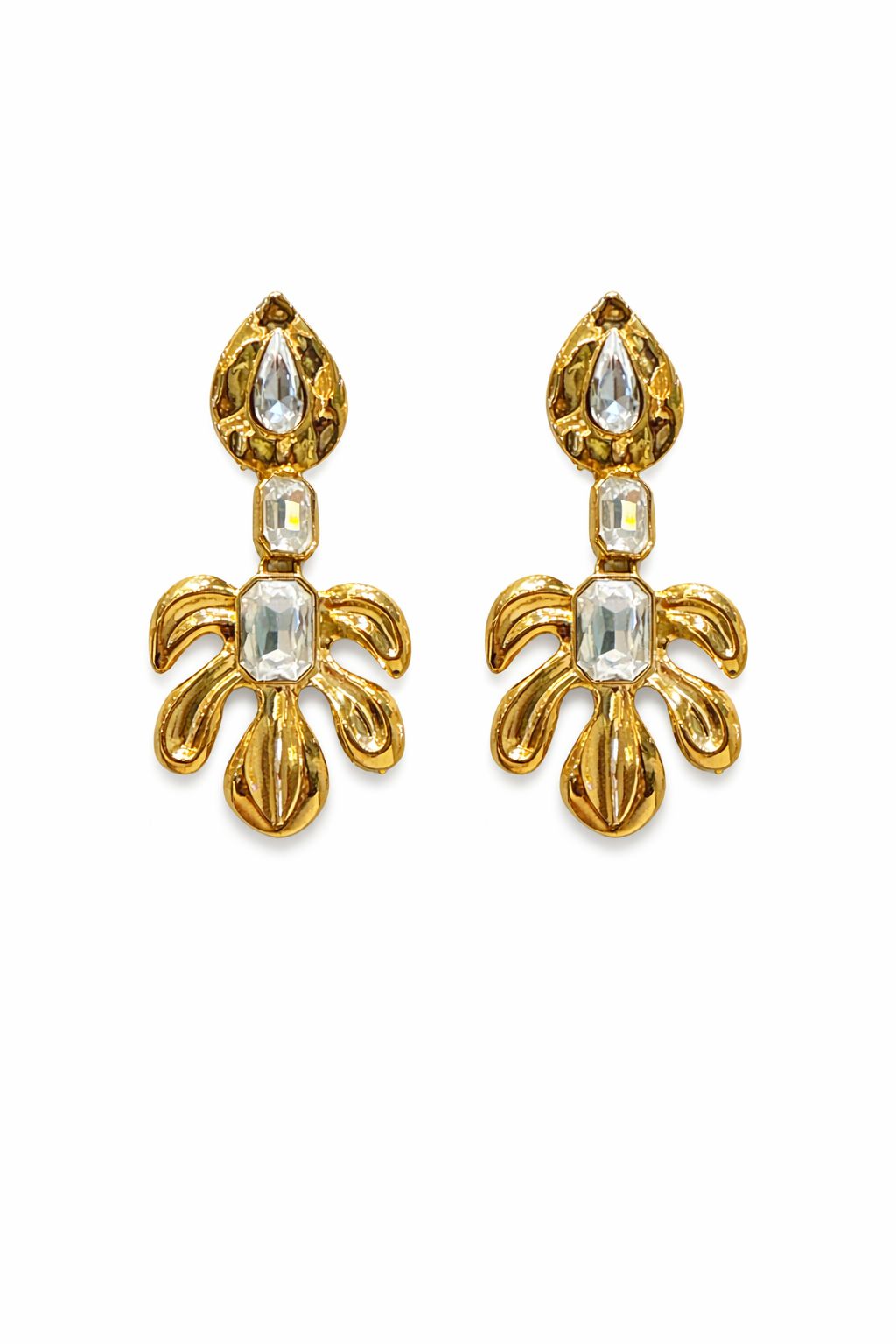 Bridalaya Sculpted Gold Crystal Earrings