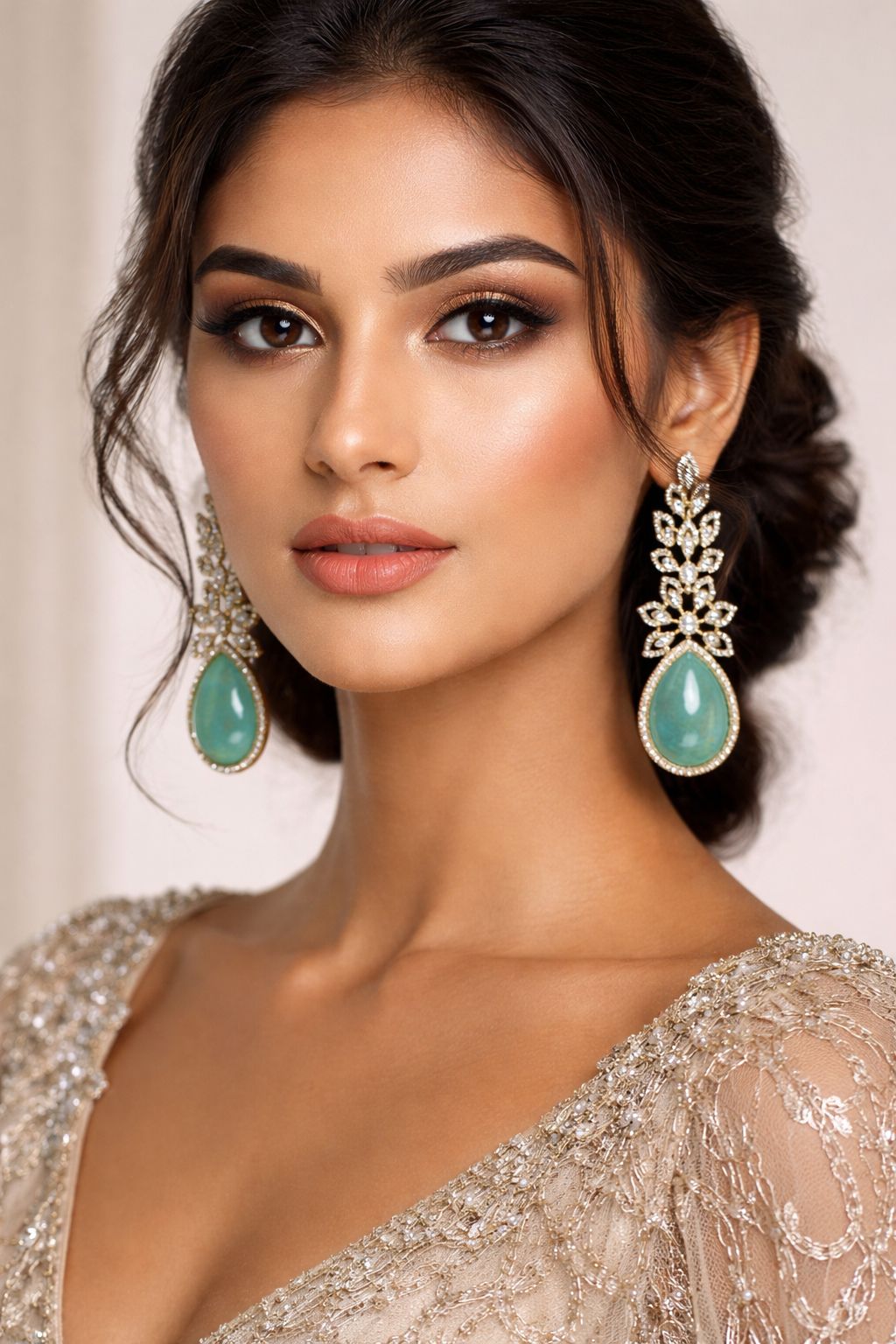 Bridalaya Green Teardrop Statement Earrings