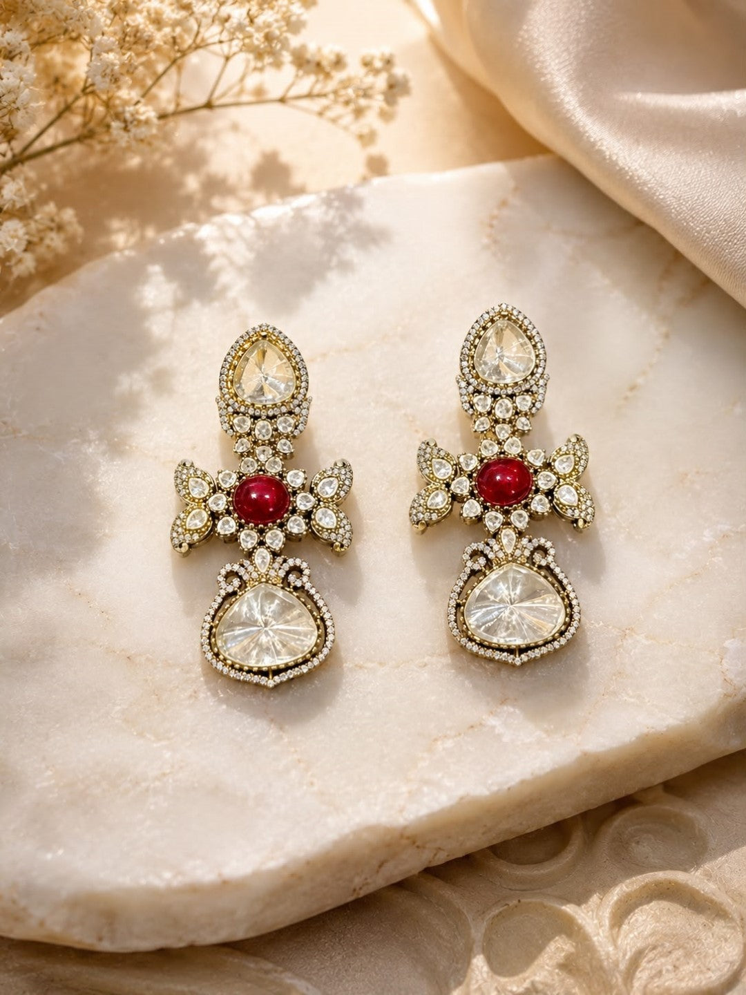 Bridalaya Ruby Crystal Teardrop Earrings