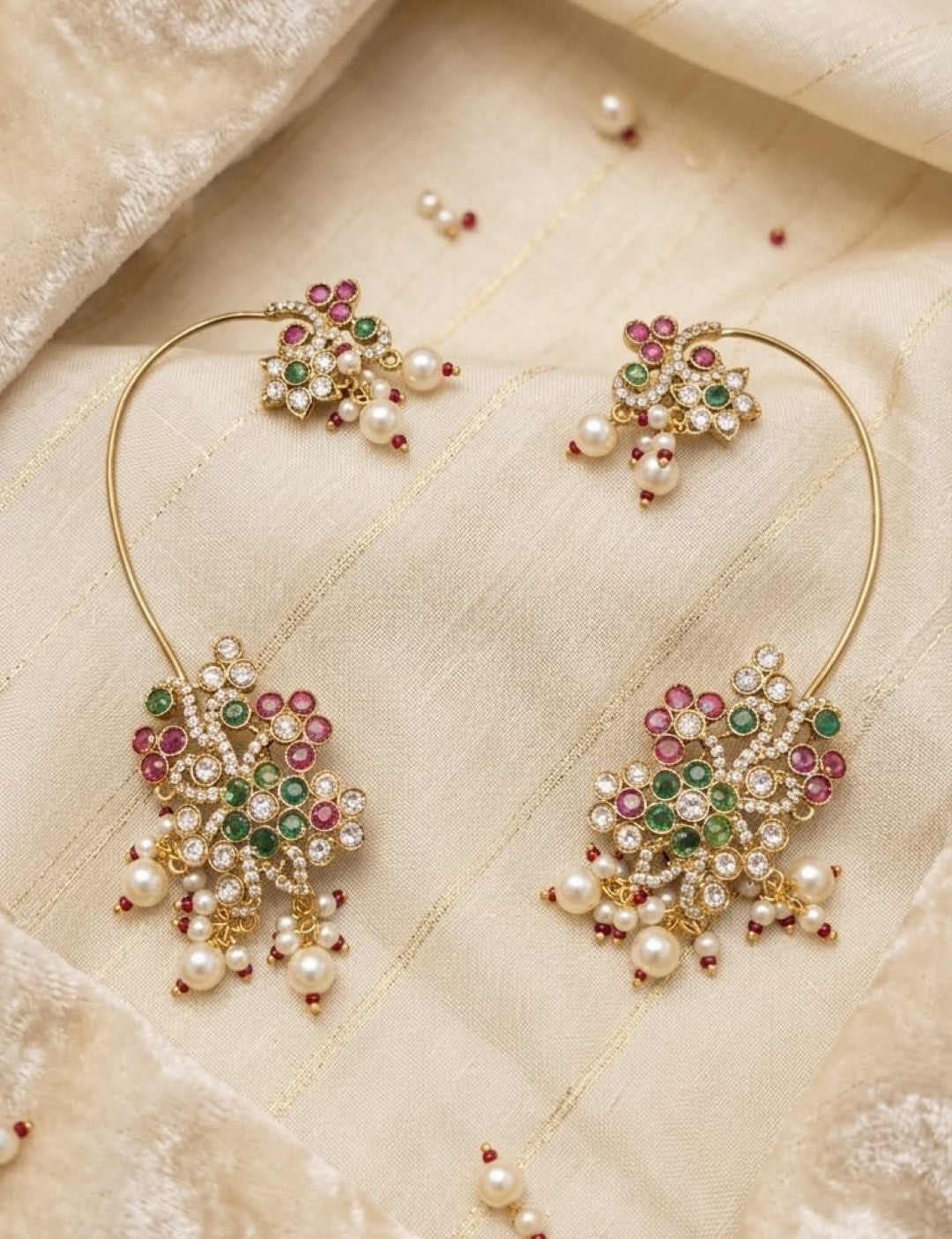 Bridalaya Multicolor Floral Pearl Ear Cuff Earrings