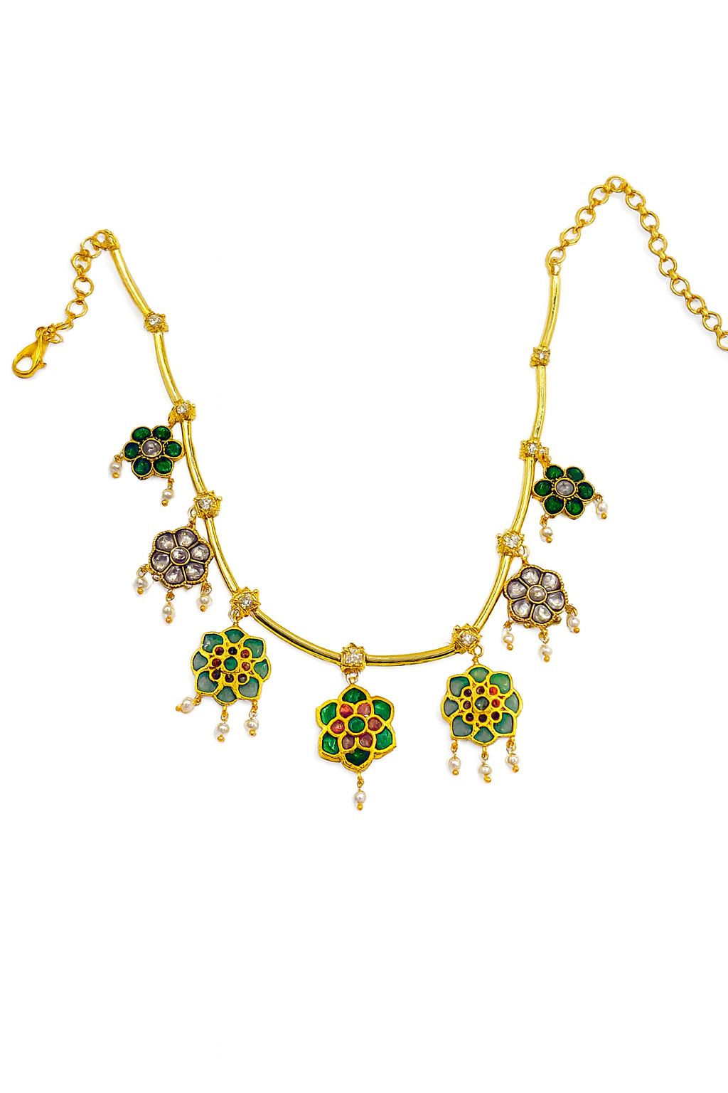 Emerald Floral Drop Choker Necklace