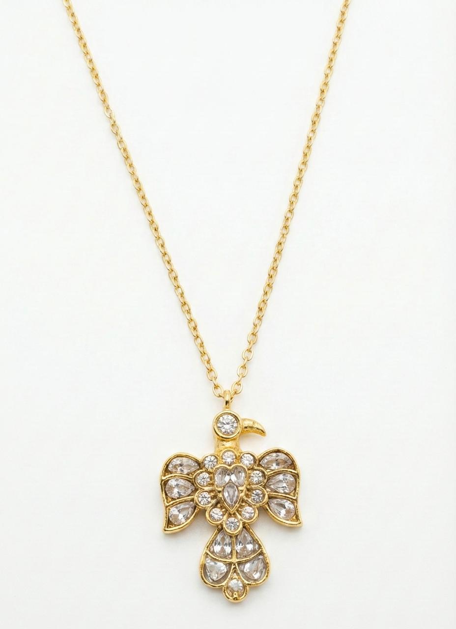 Antique Bird Motif Polki Pendant Necklace-MED