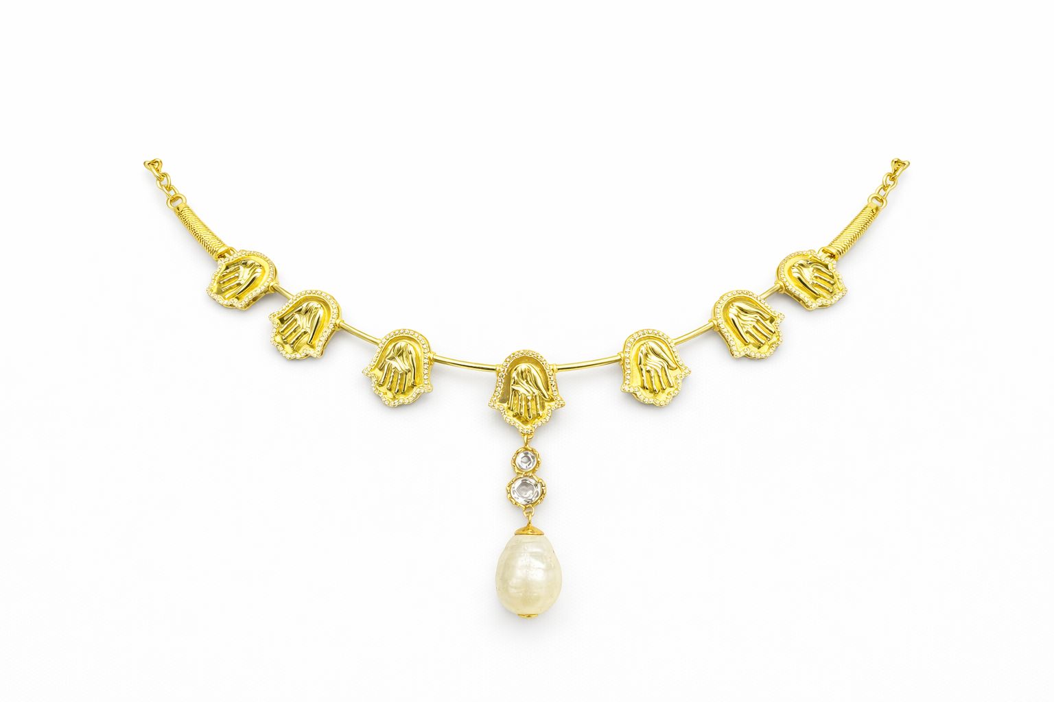 Hamsa Hand Pearl Drop Necklace