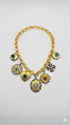 Gold Charm Statement Necklace