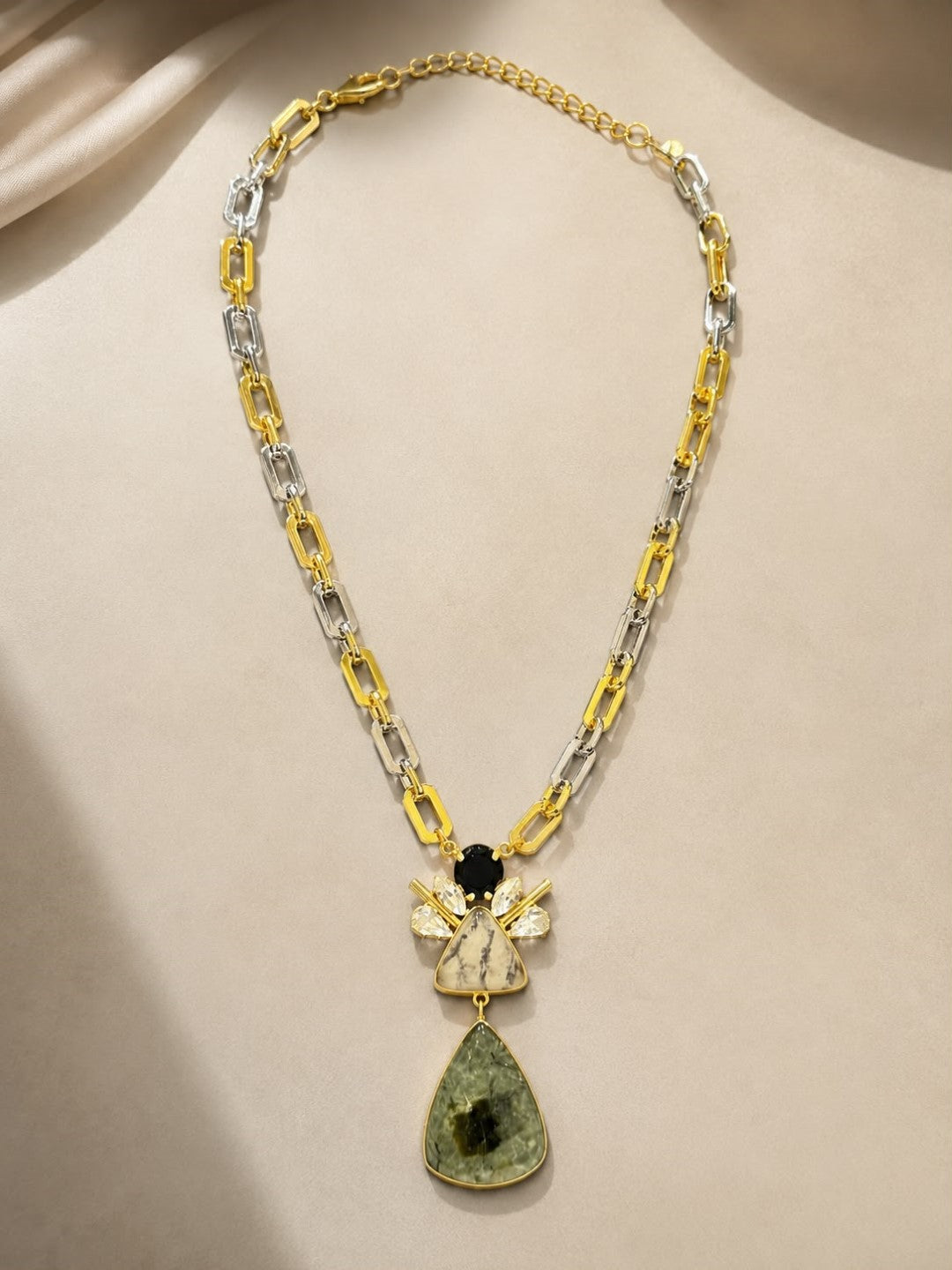 Bridalaya Two-Tone Stone Drop Pendant Necklace