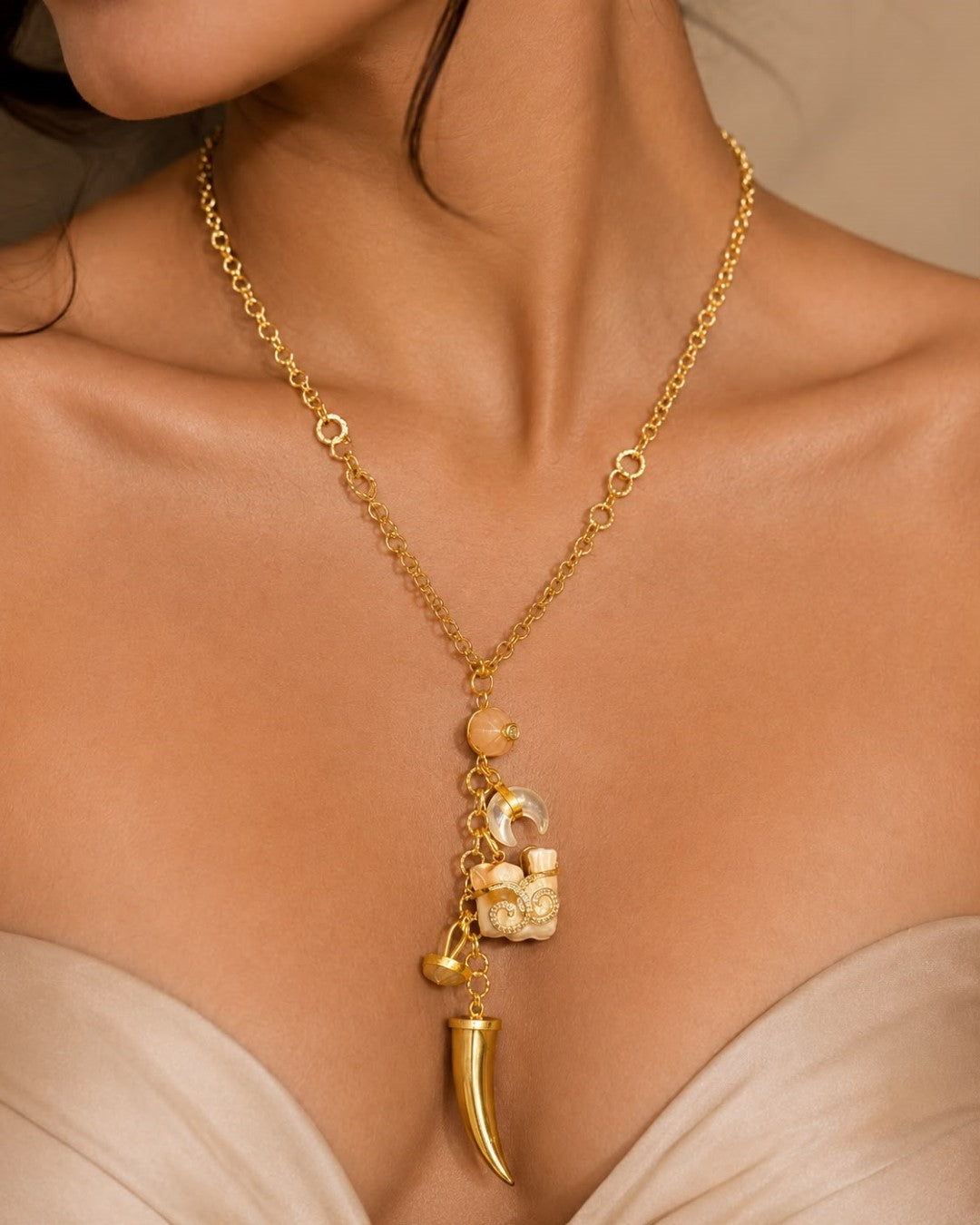 Bridalaya Ivory Charm Horn Pendant Necklace