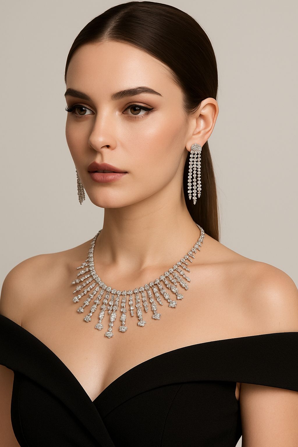 Multi-Strand Cascading Crystal Necklace Set