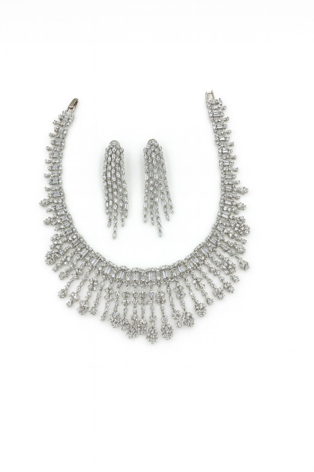 Multi-Strand Cascading Crystal Necklace Set