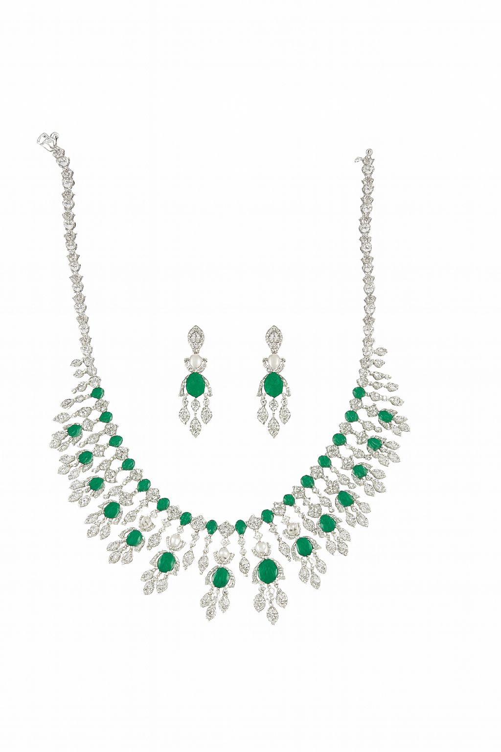 Emerald & Diamond-Inspired Drop Necklace Set