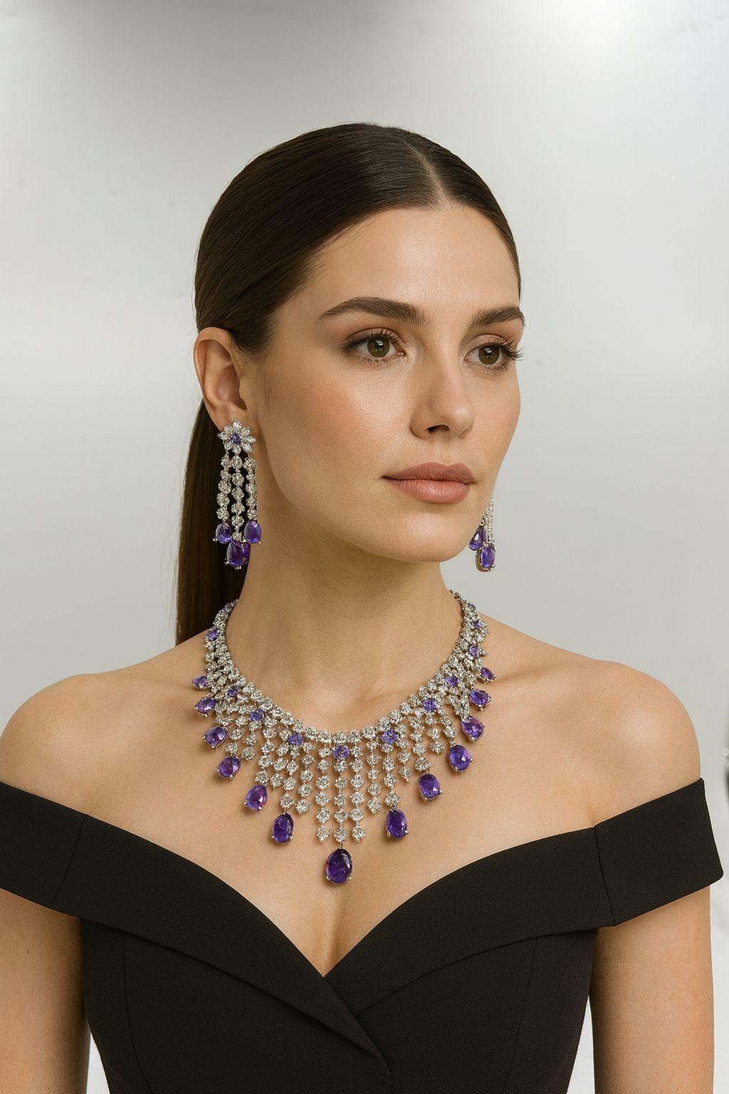 Royal Purple Waterfall Necklace Set