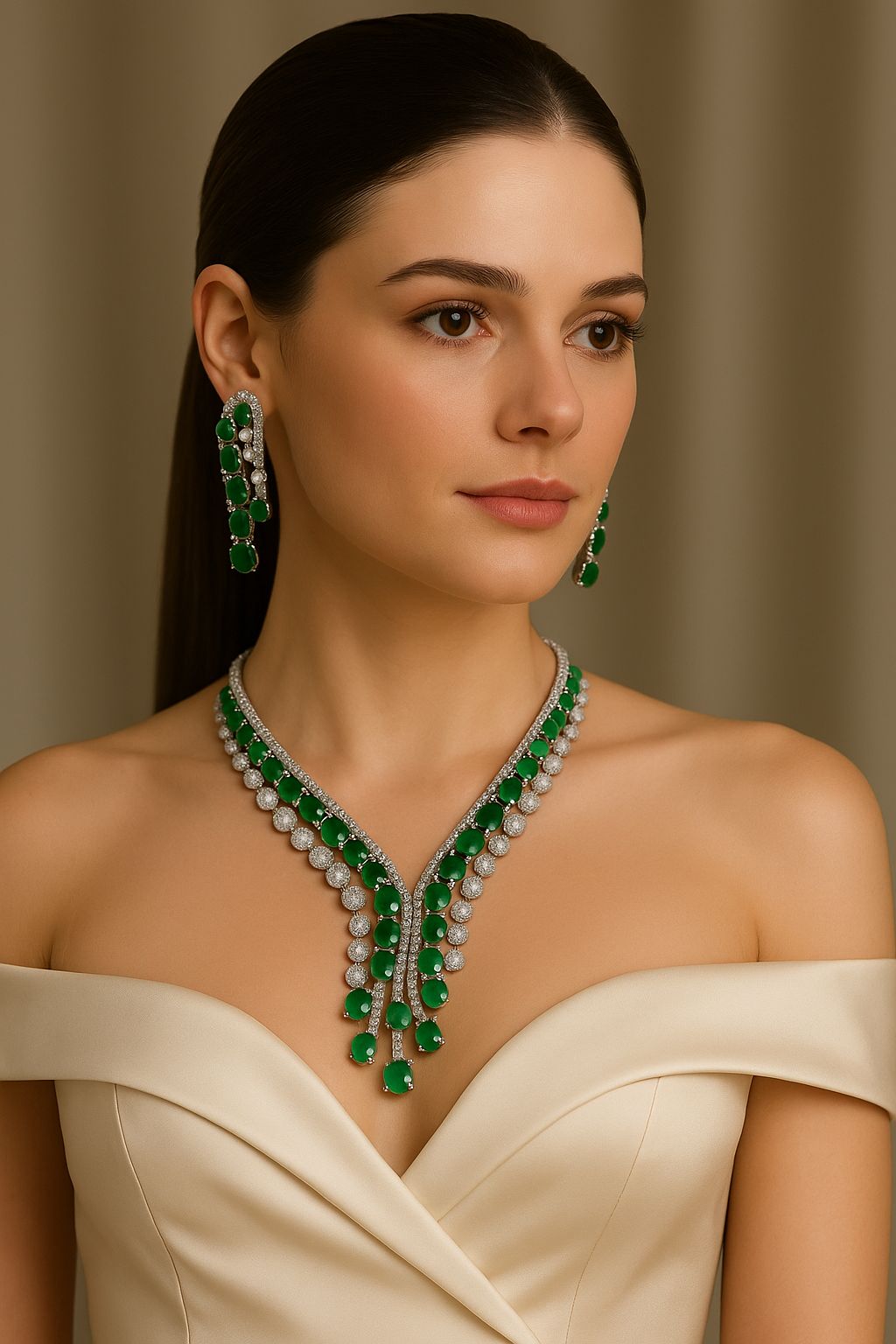 Curved Emerald & Diamond Collarette Set