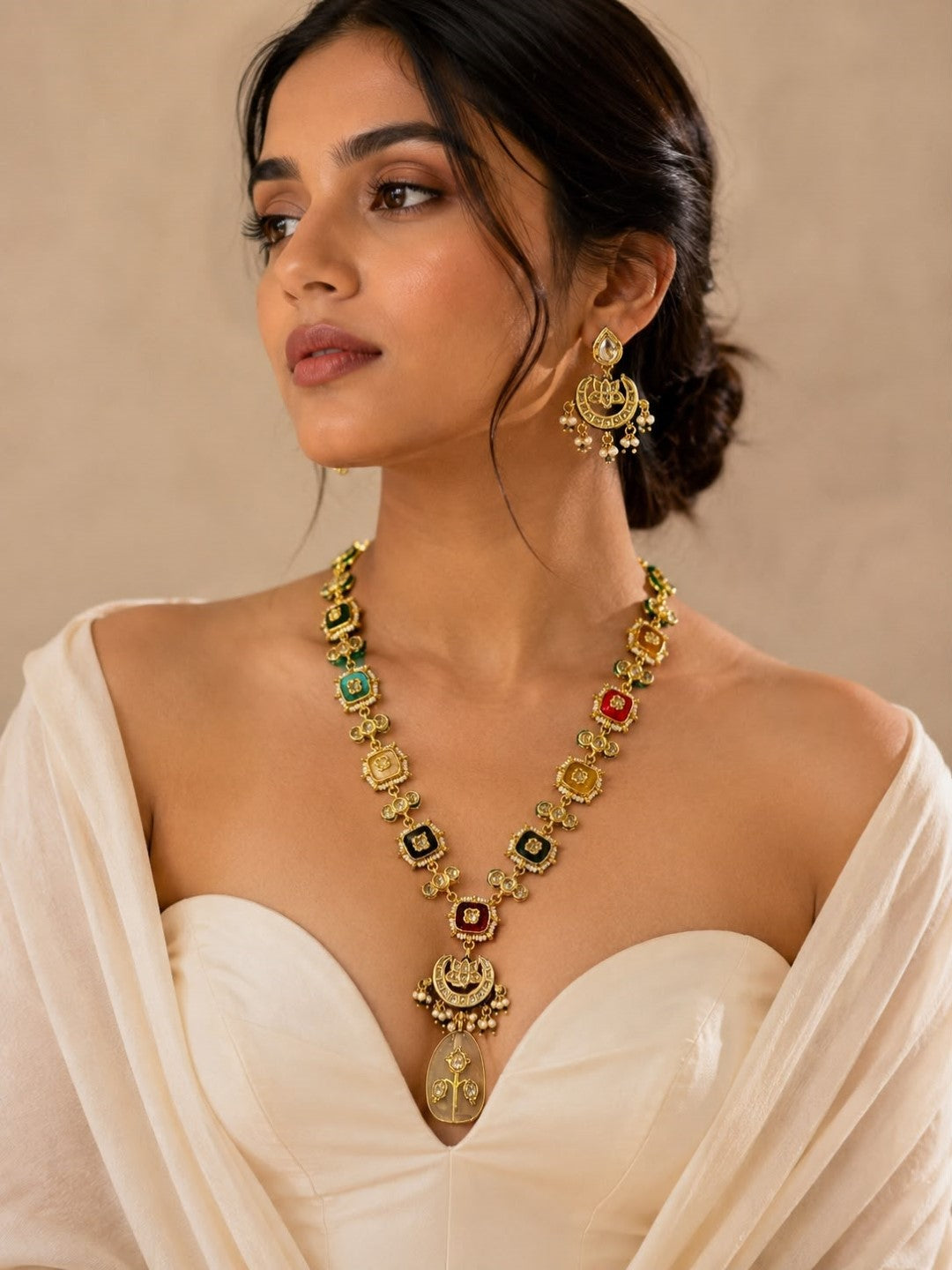 Bridalaya Multicolor Kundan Pendant Necklace Set