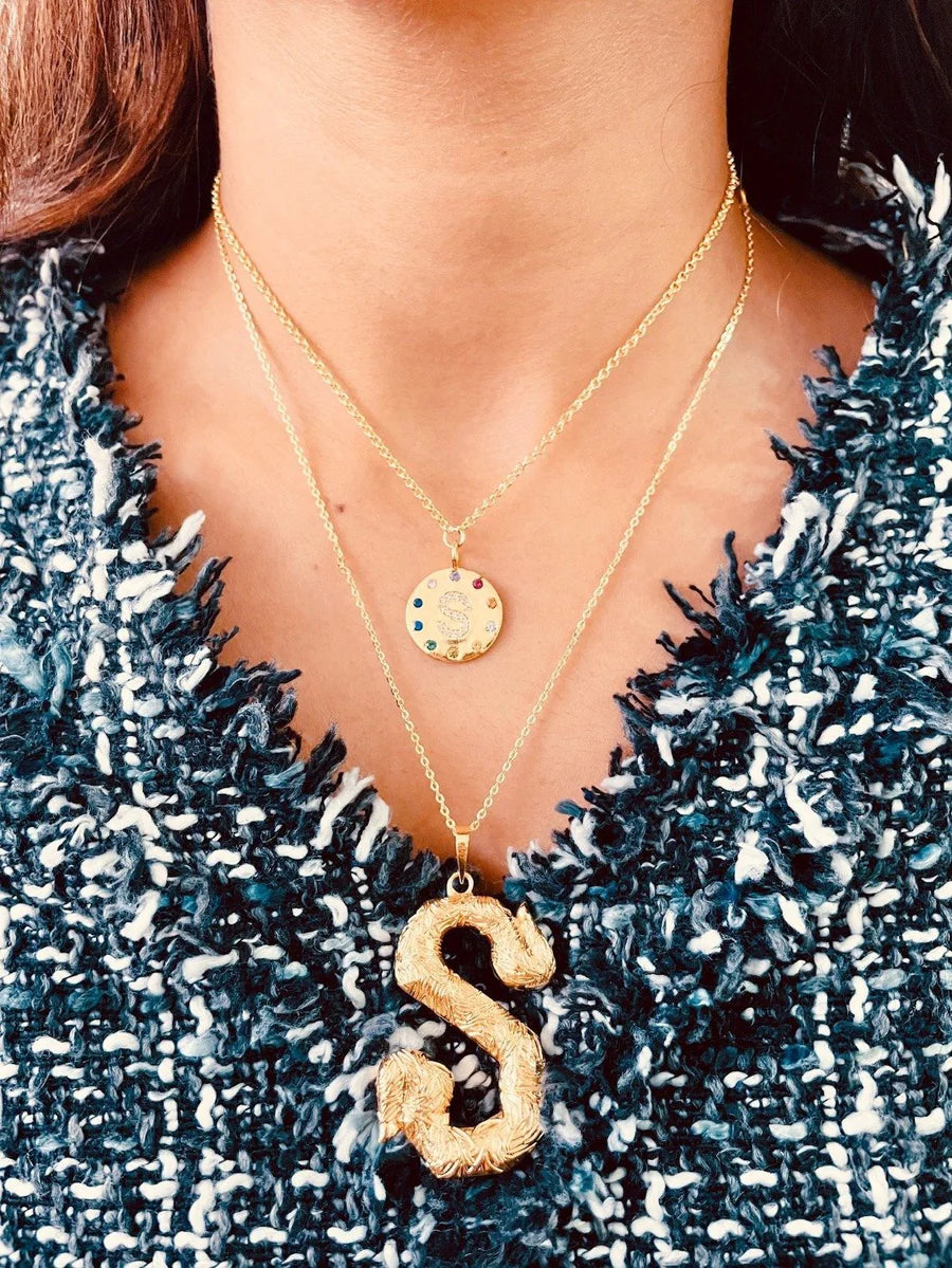 Arco Iniziale Gold Charm Necklace
