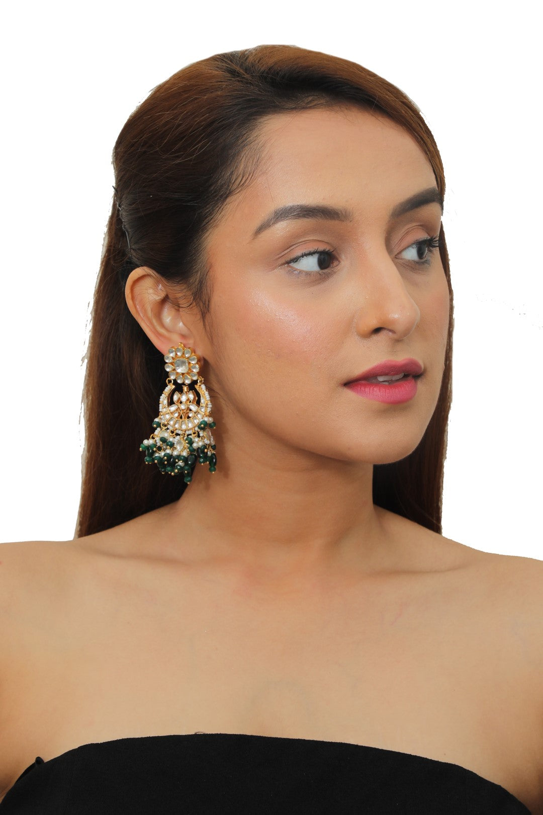 Floral Design Green Gold Plated Choker Set
