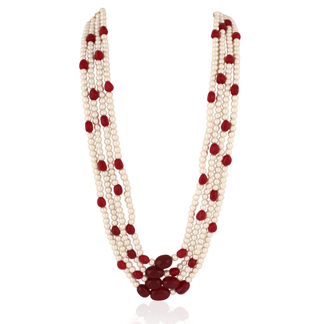 Ruby and pearl beads maala necklace