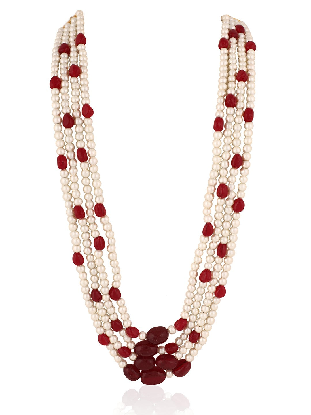 Ruby Beaded With Pearls Maala For Women