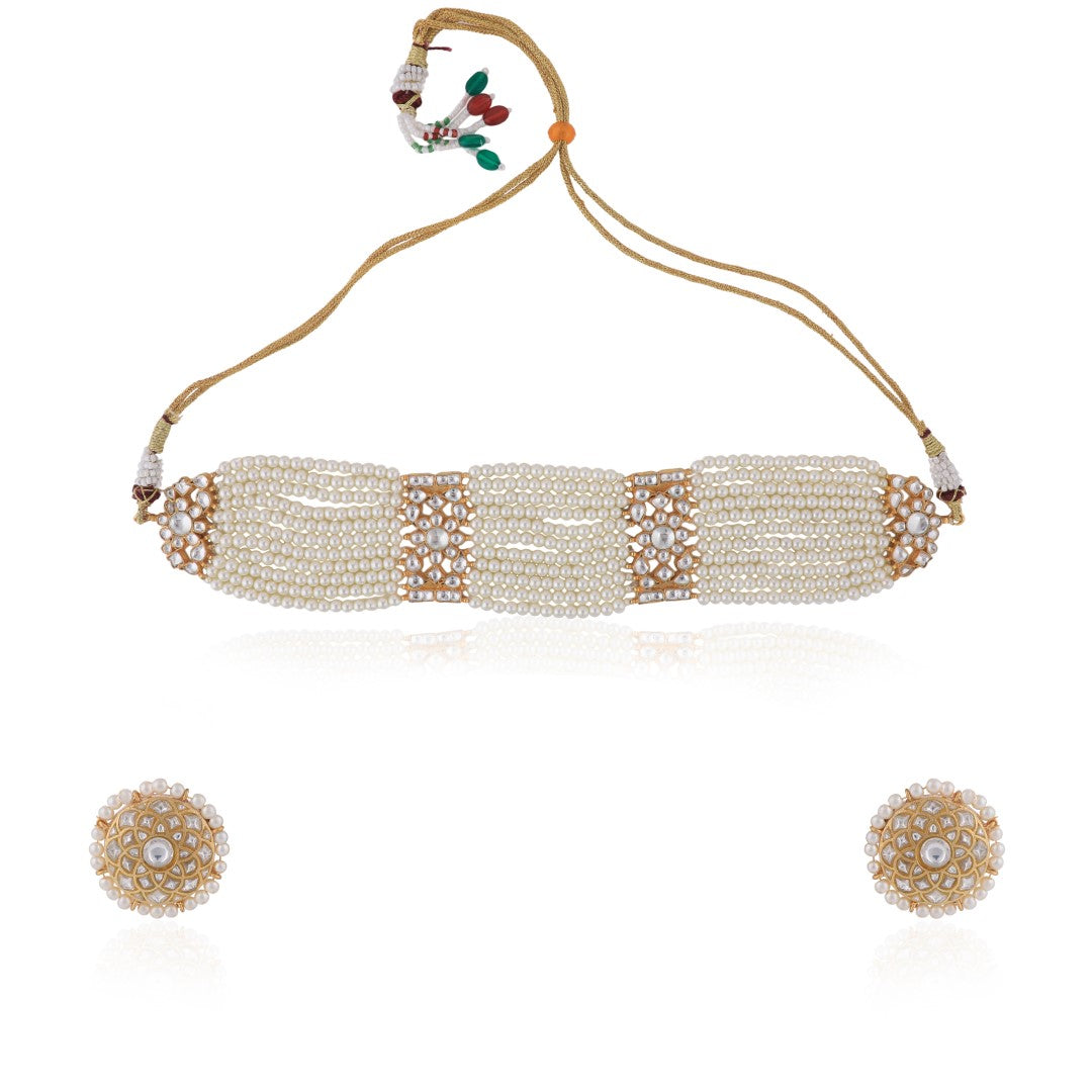 Glamours white pearl choker with studs