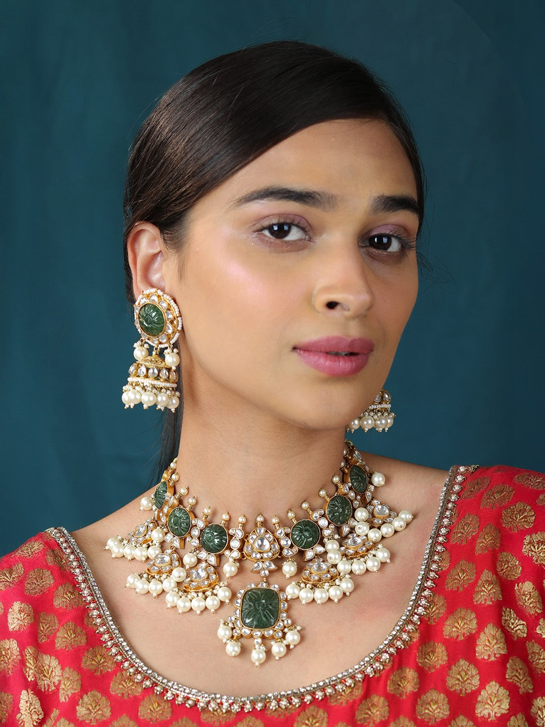 Indian handcrafted green necklace set