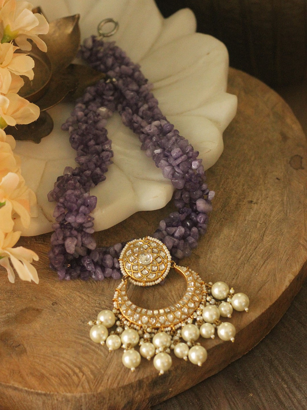 Designer handcrafted amethyst beads choker set