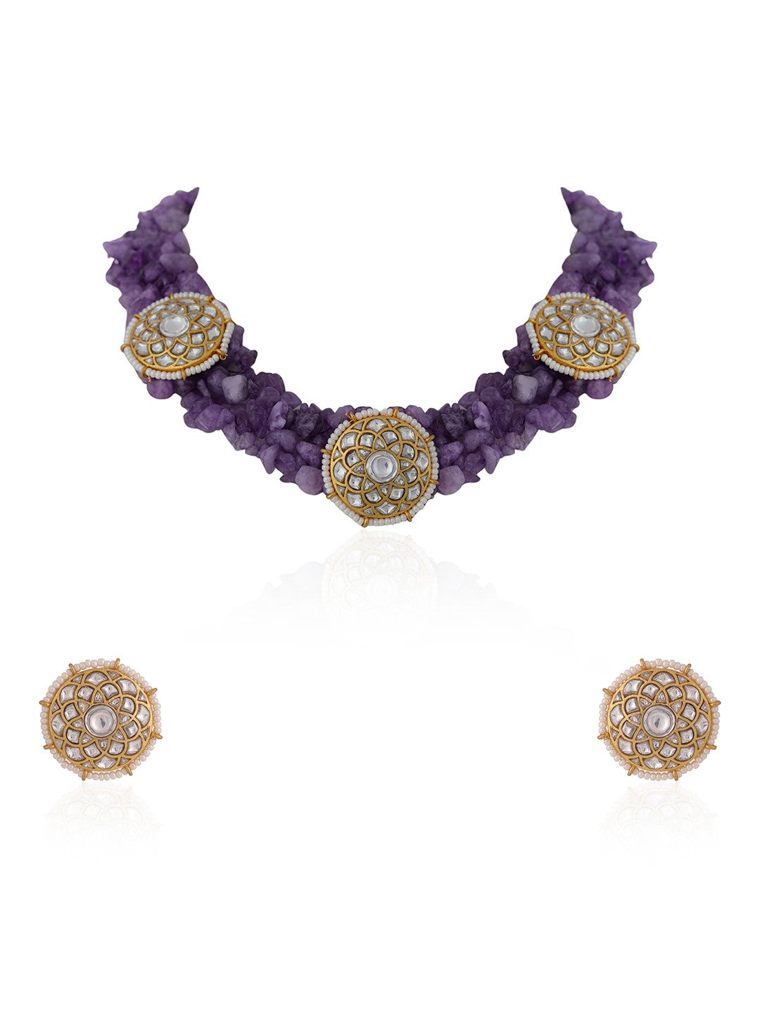 Amethyst beads fushion look purple jadtar choker set