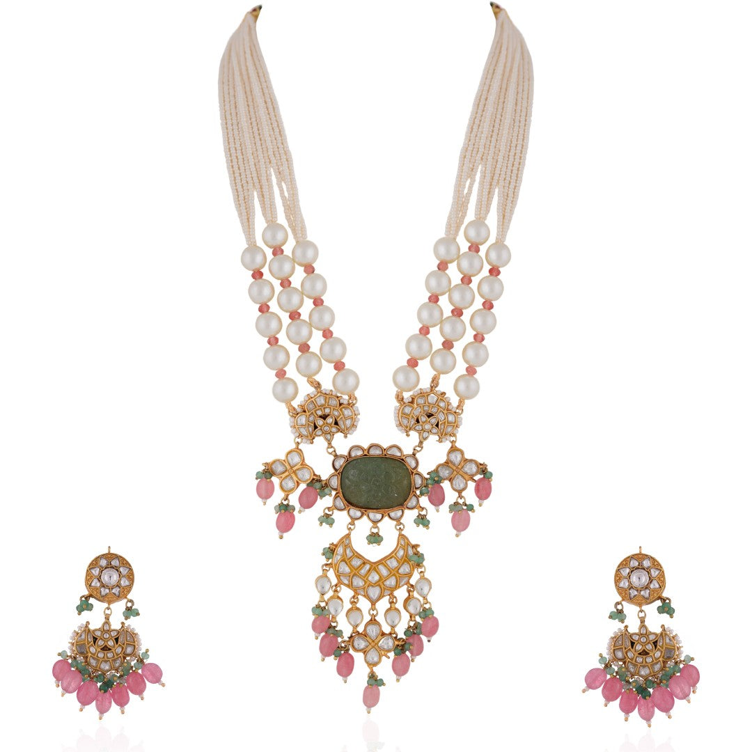 Stylishly Designed Hand Crafted Long Pearl Necklace With Multi Colour Beads