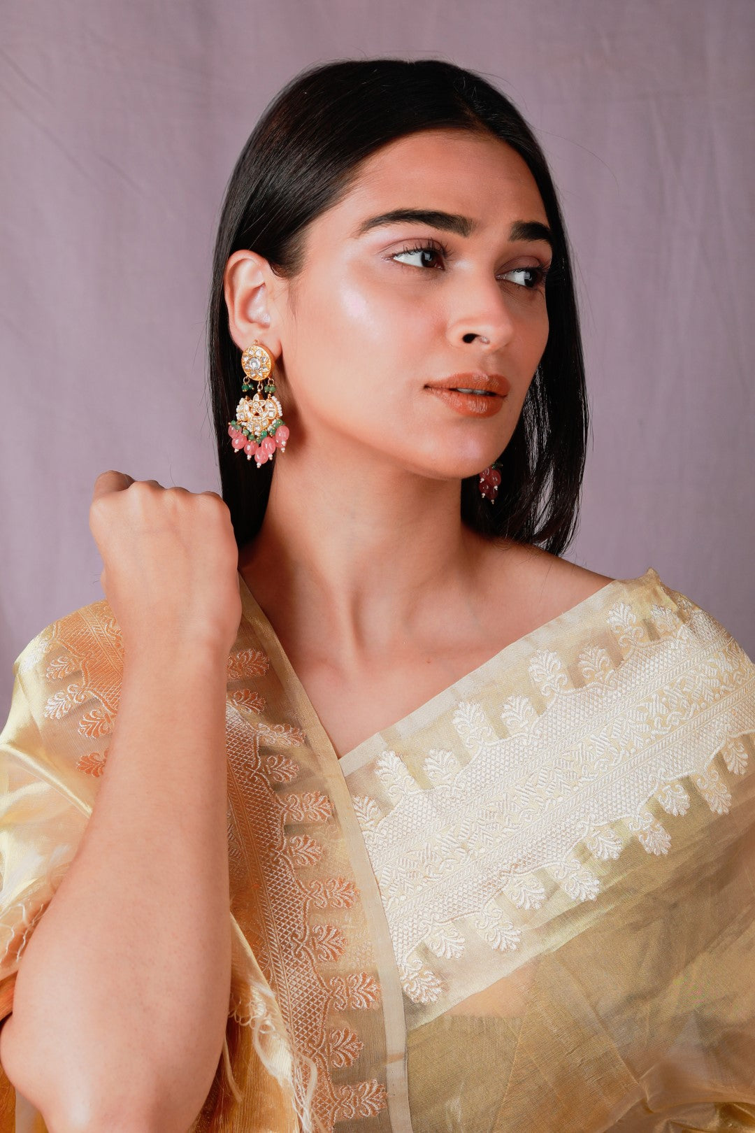 Indowestern Cum Traditional Bridal Necklace Set With Beautifully Carved Jade Stone And Multi Colour Beads In Pastel Shades
