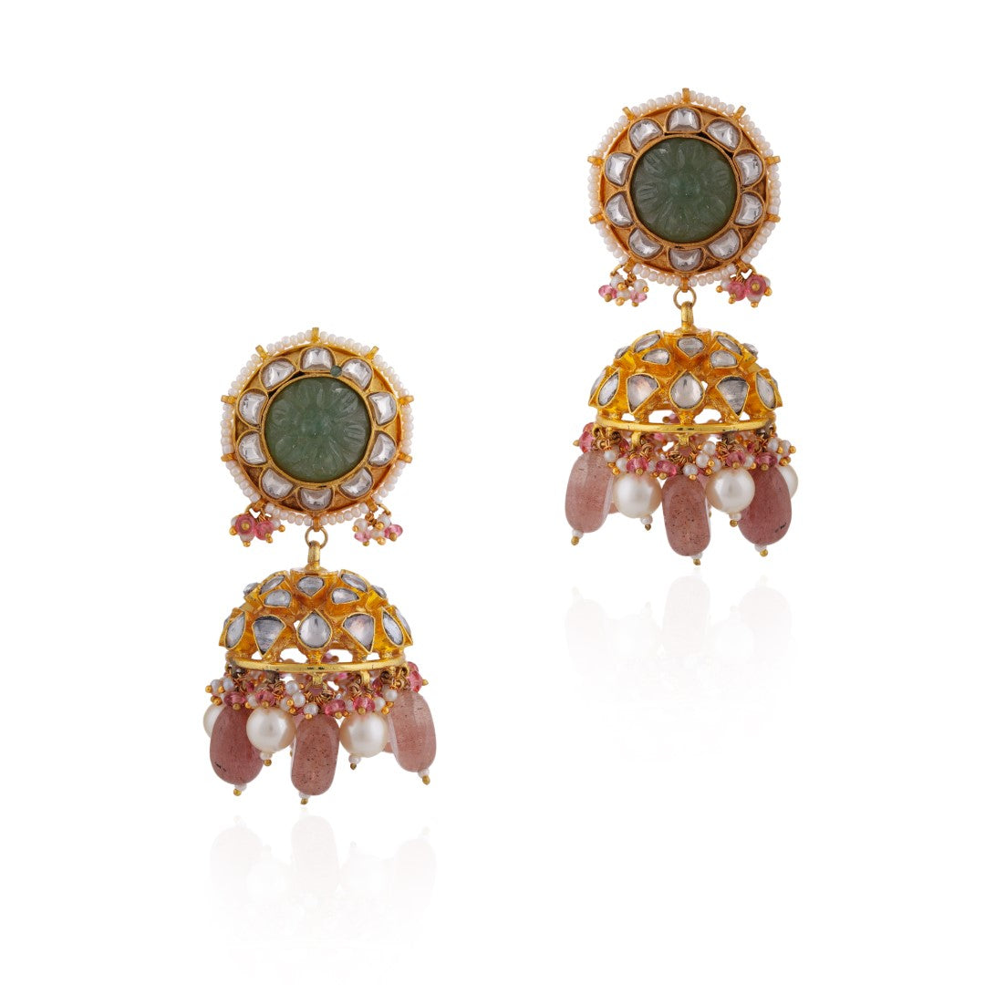 Mint Green Handcrafted Necklace Set With Pastel Drops And Jhumki Earings Perfect For A Destination Wedding