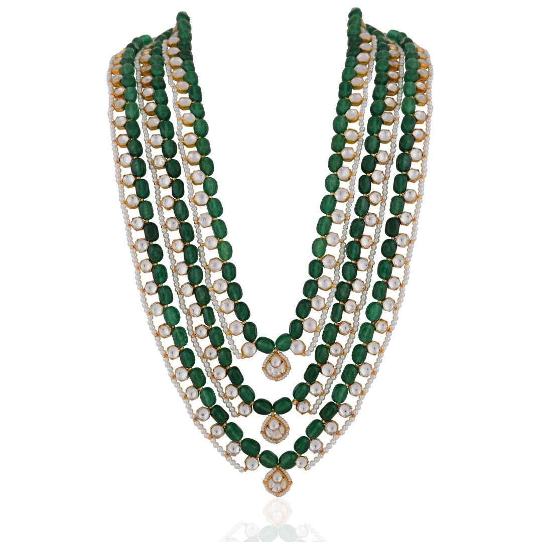 Indian Handcrafted Jade Beaded With Jadtar Stone Necklace Maala For Women Pearl Stone Necklace