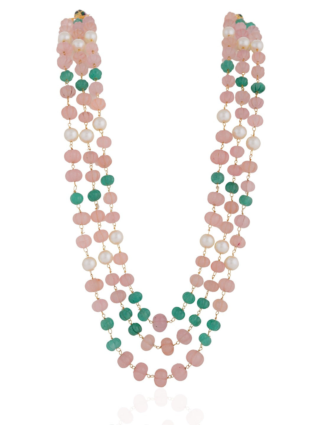 Beautiful Vintage Rose Quartz & Jade Beaded Maala Necklace For Women