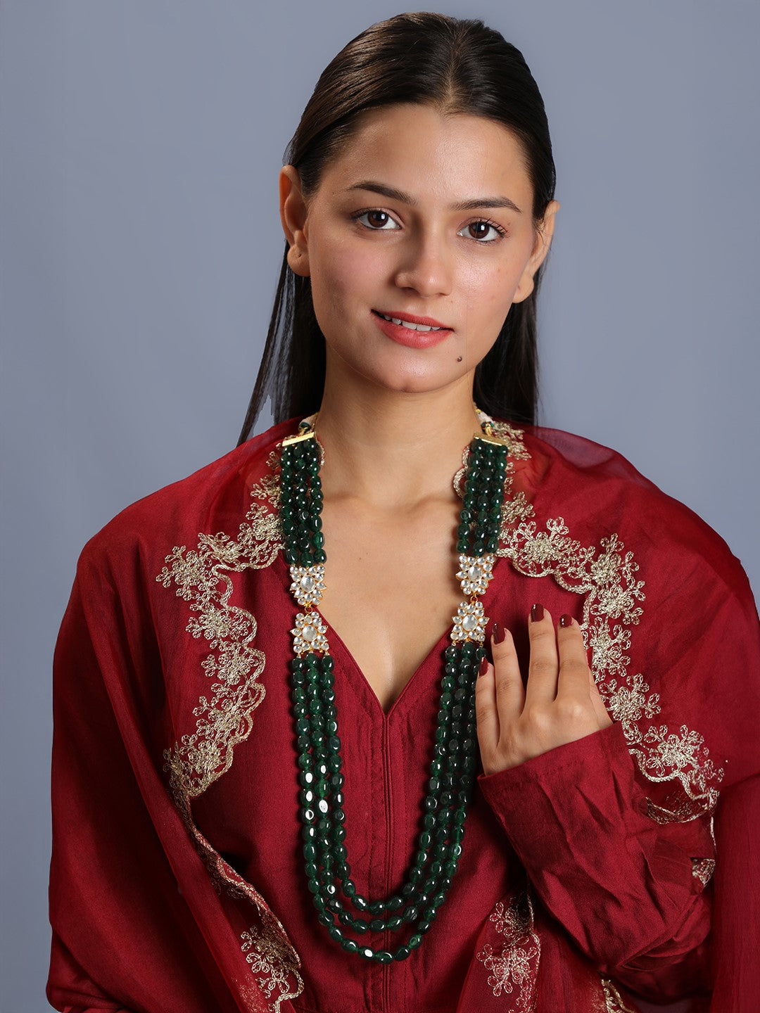 Emerald green beads maala