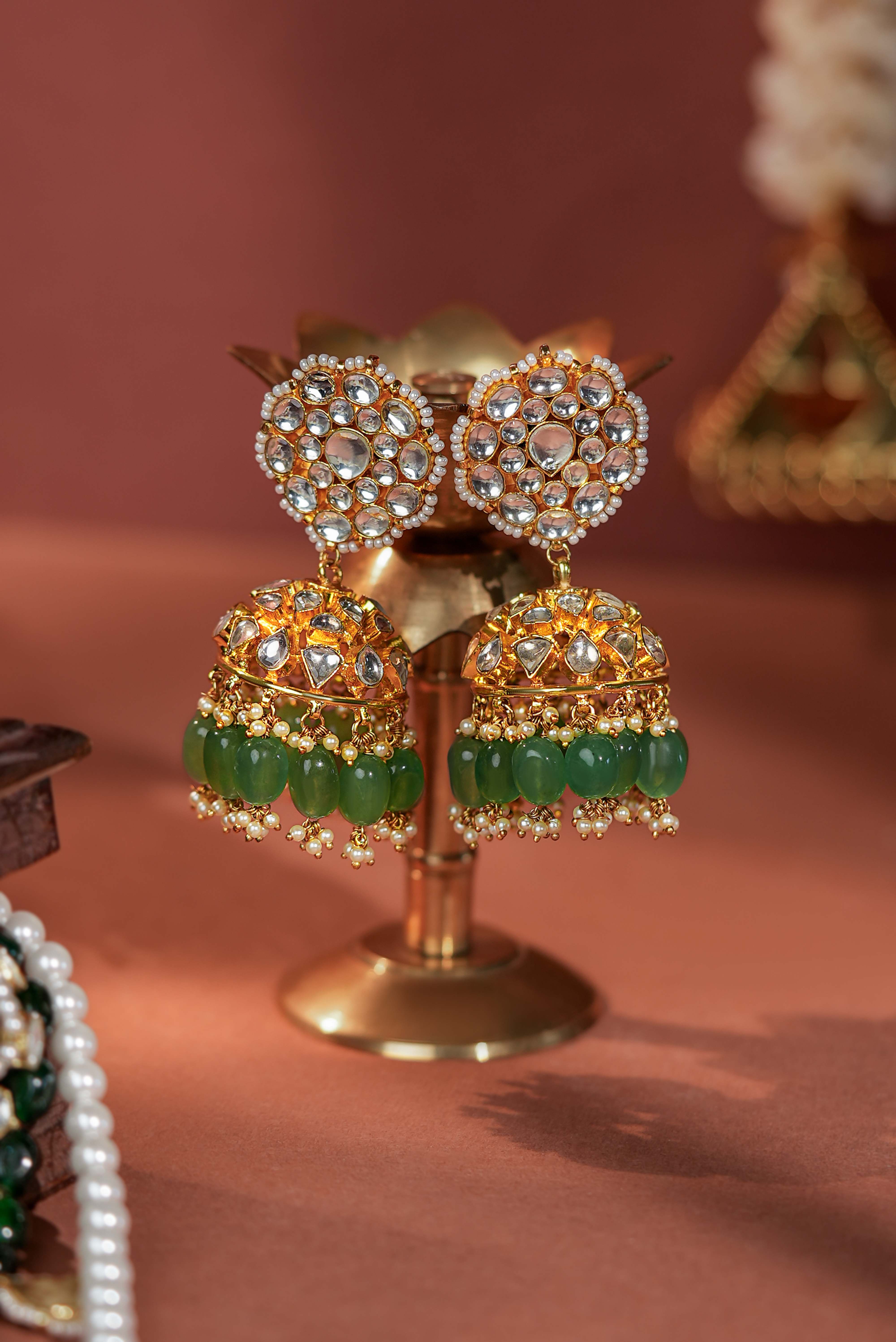 Jade green Bridal necklace with jhumkis