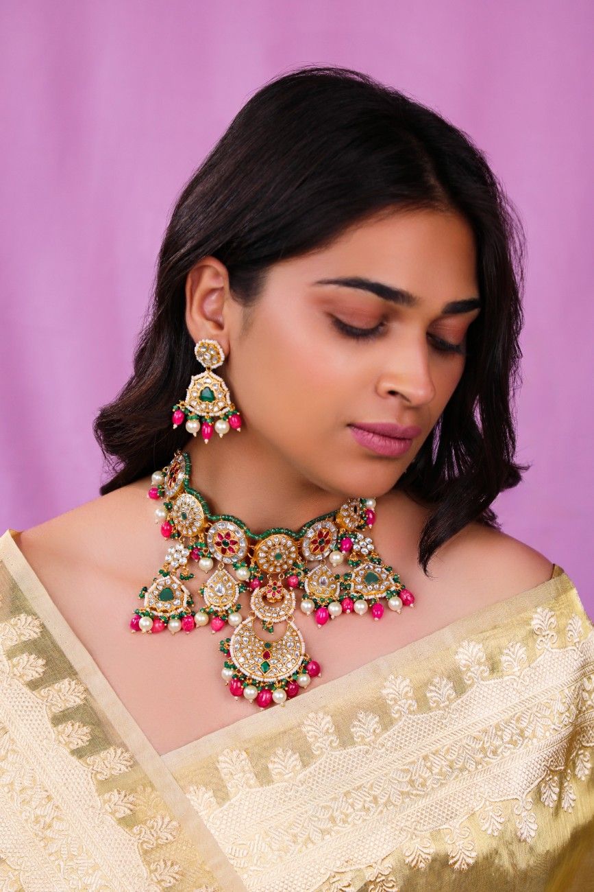 Karigari Necklace set with pearls and ruby beads