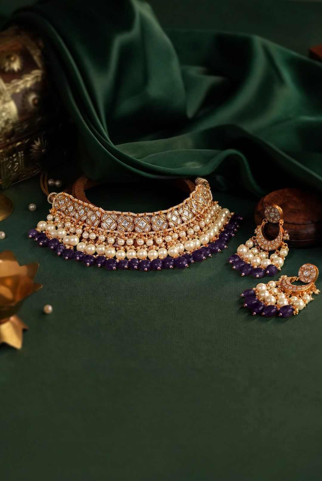 Purple beaded jadau choker set
