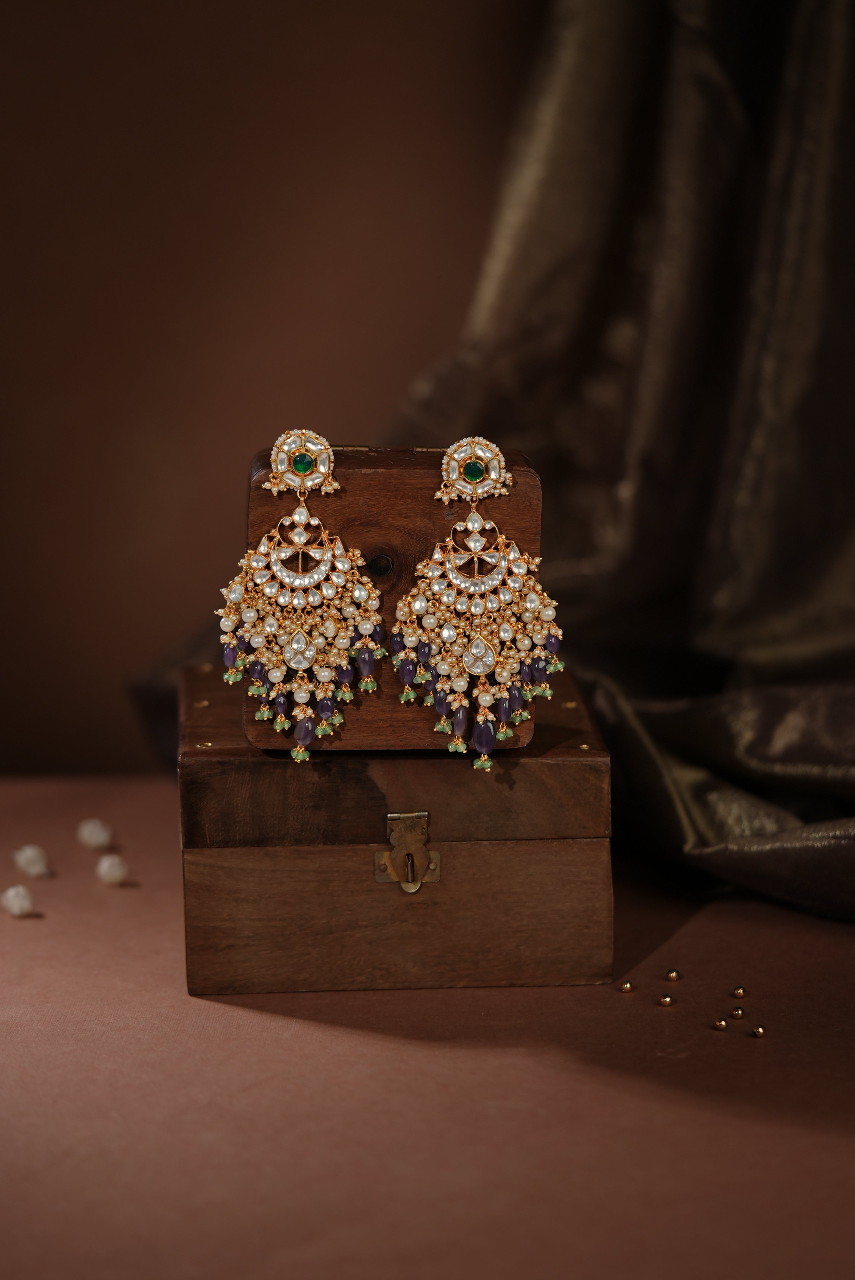 Purple & green jadau bridal necklace set