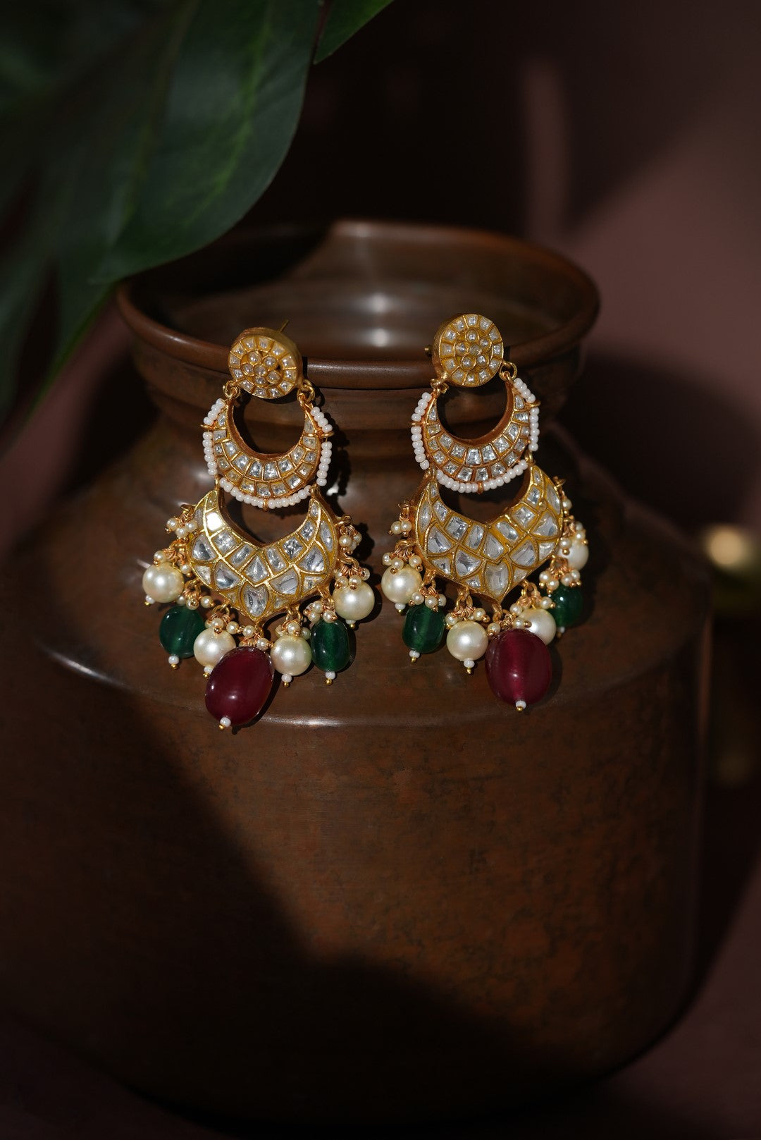 Emerald green beads and pearl Necklace set