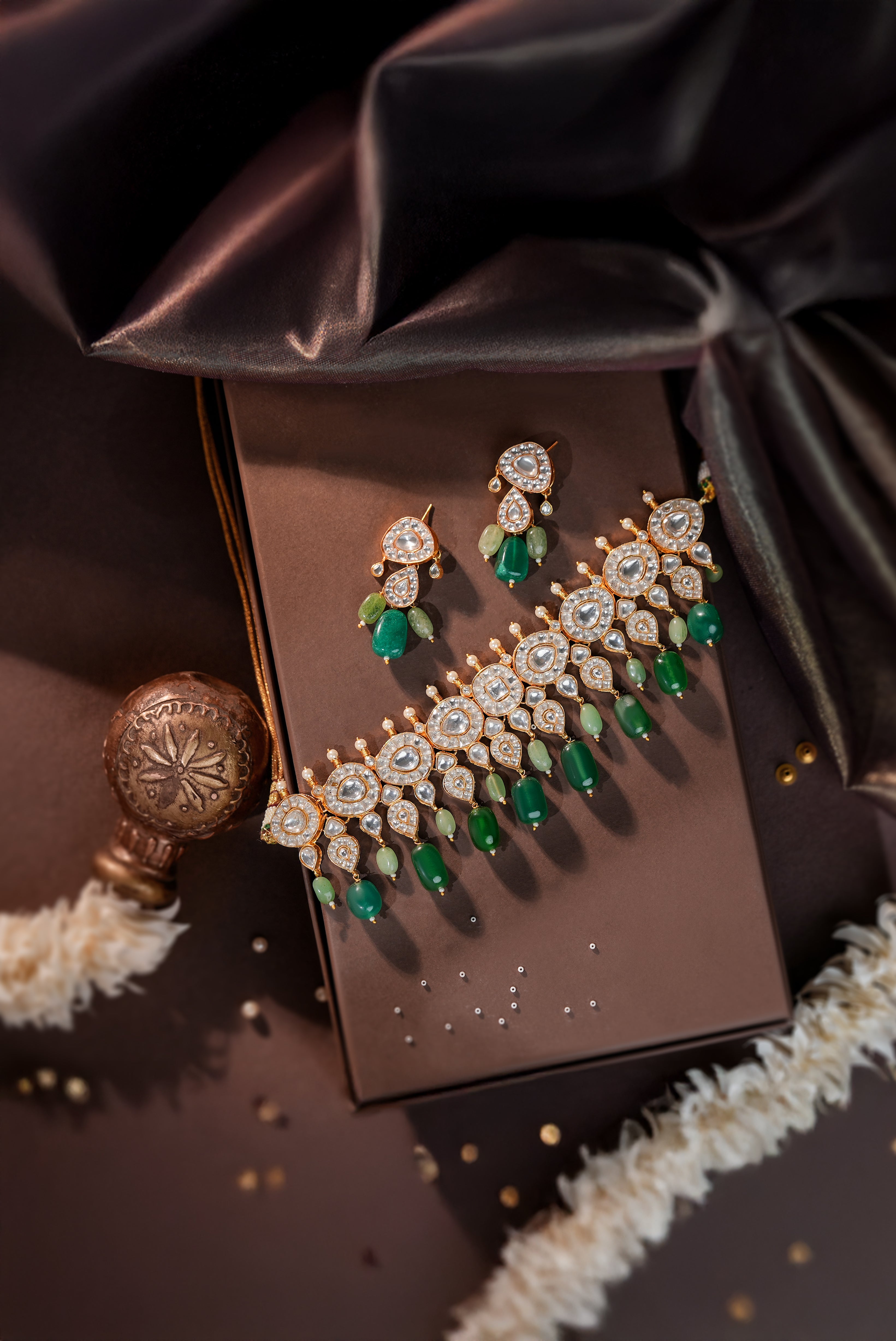 Emerald green beaded gold plated choker set