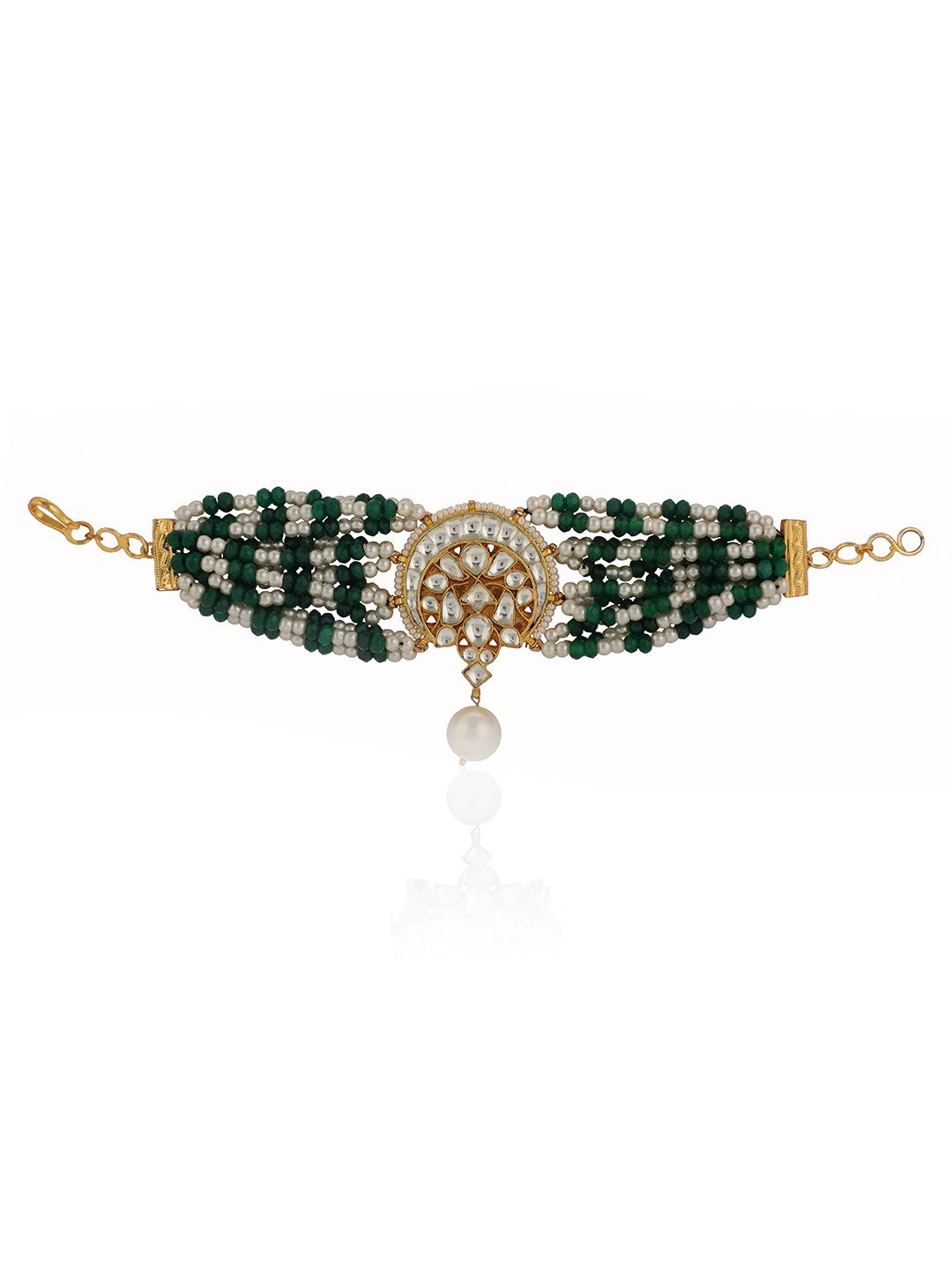 Women's wear green and white pearl bracelet