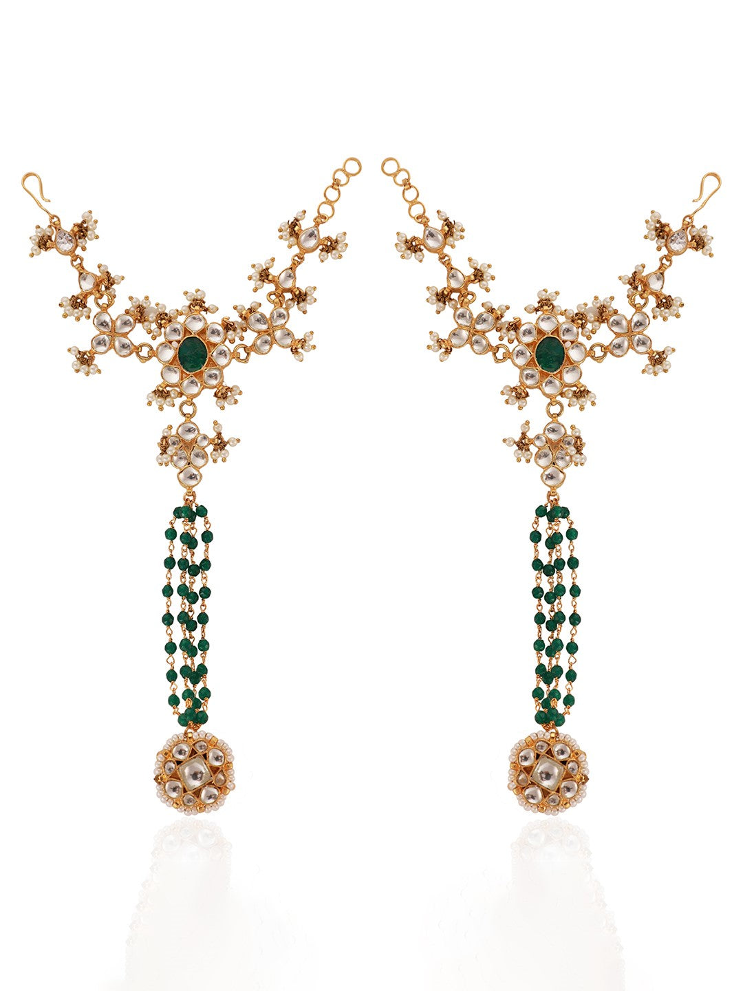 Indian wedding wear green & white hathphool