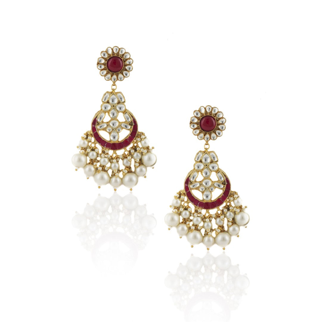 White And Pink Stone Earrings With Pearl