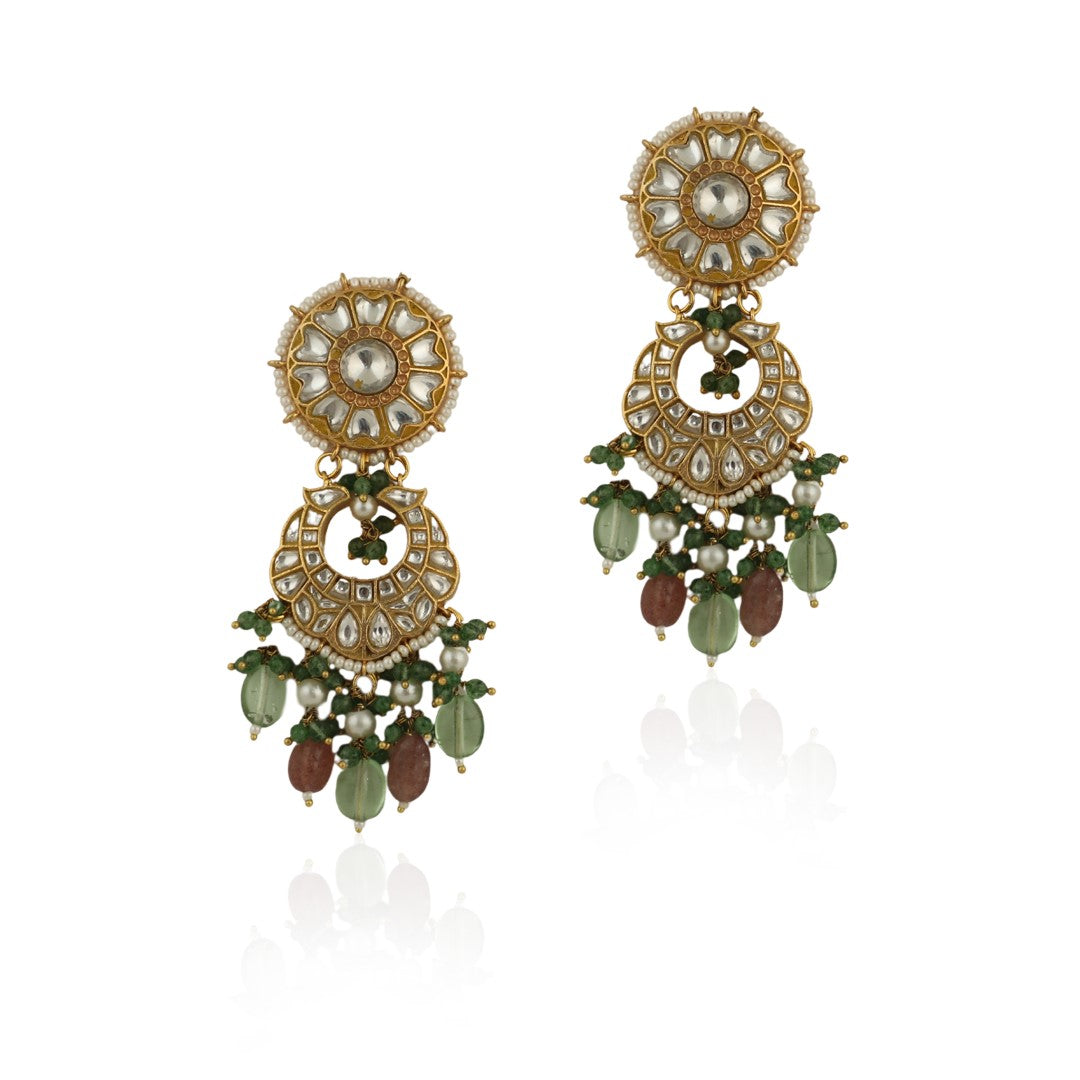 White Jadtar Earrings With Pastel Colour