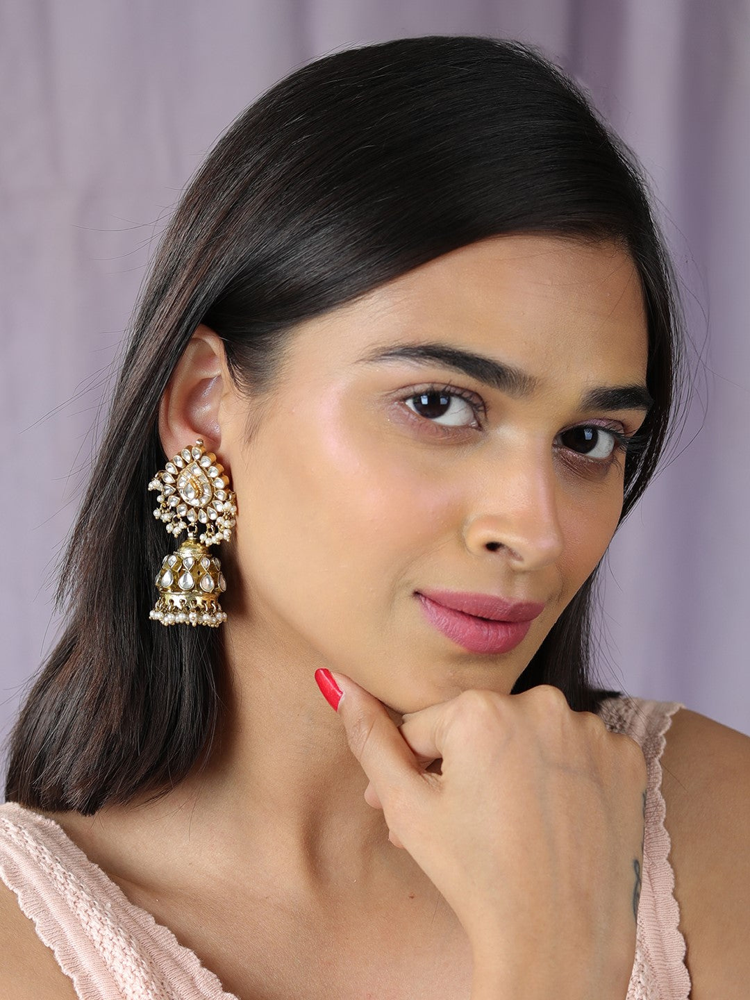 White jadtar jhumka