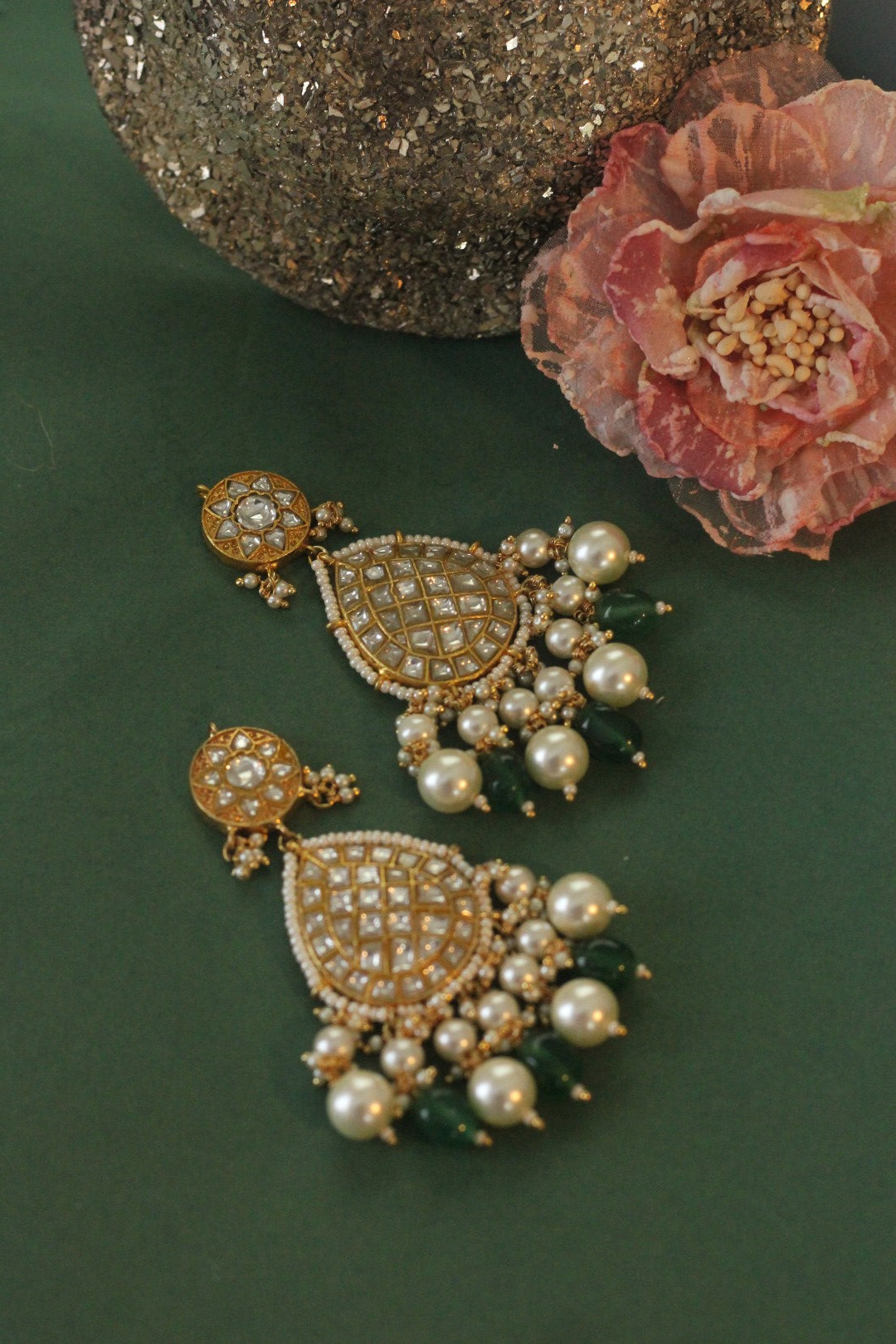 22kt gold plated green earrings