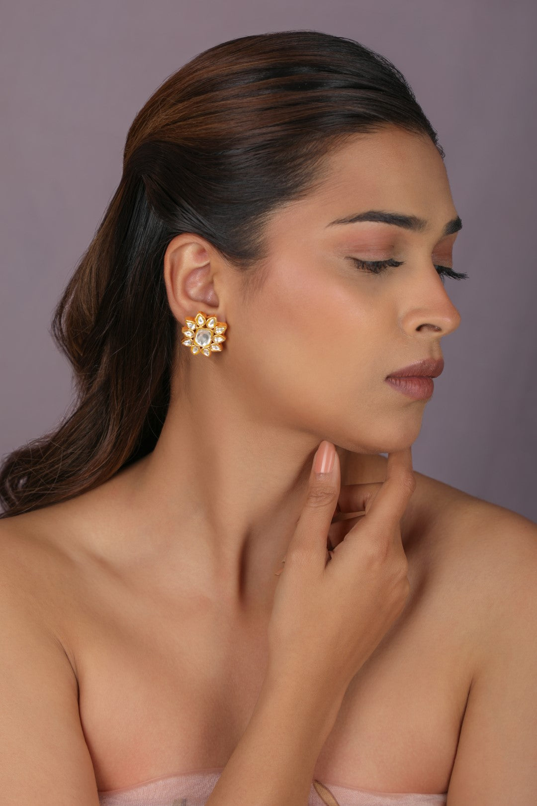 Silver based moazonite floral studs