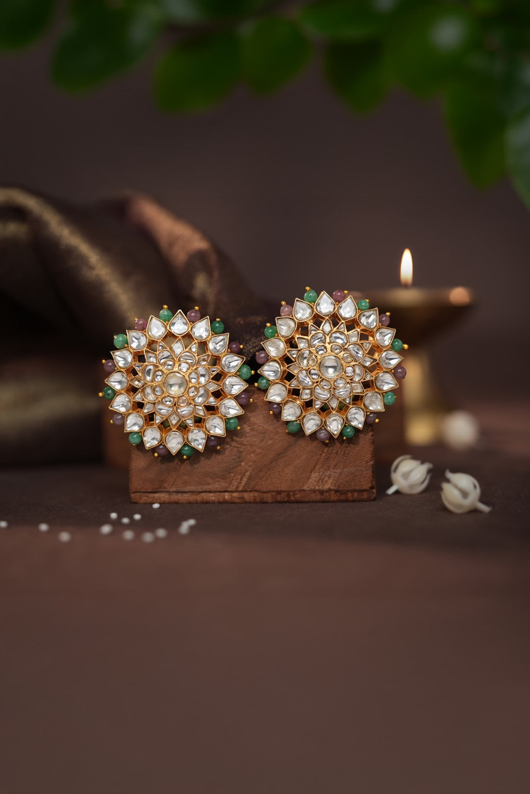 Floral pastel colour beaded studs