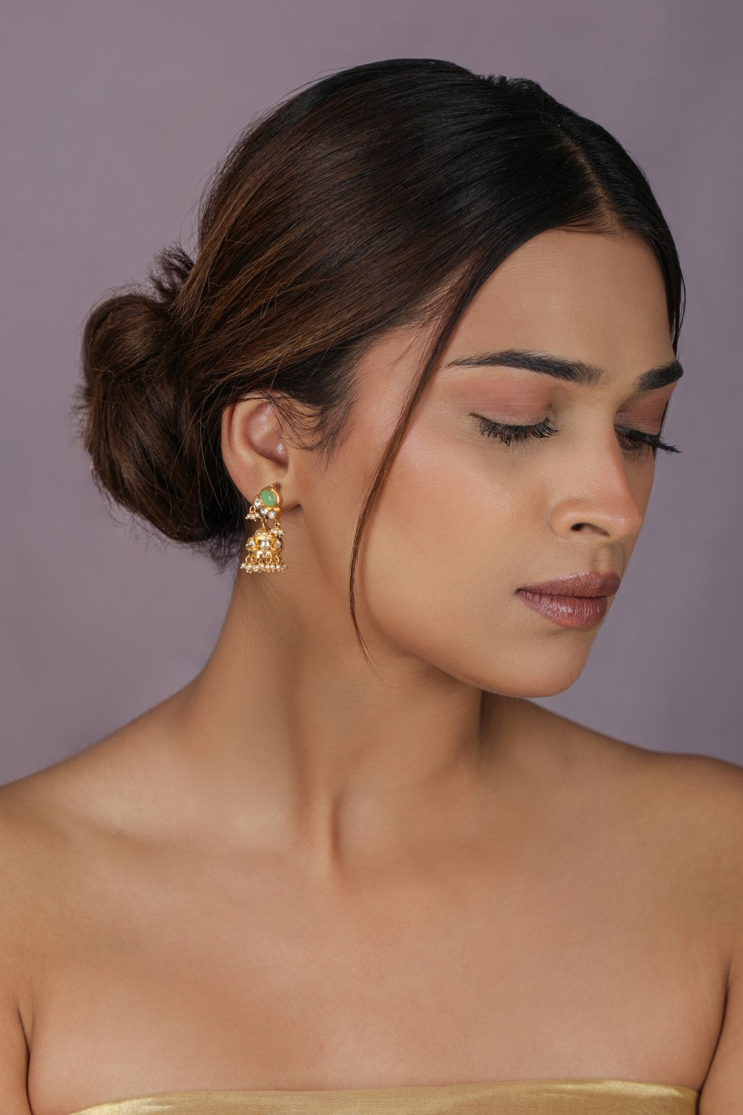 Gold-toned jadtar jhumki earrings