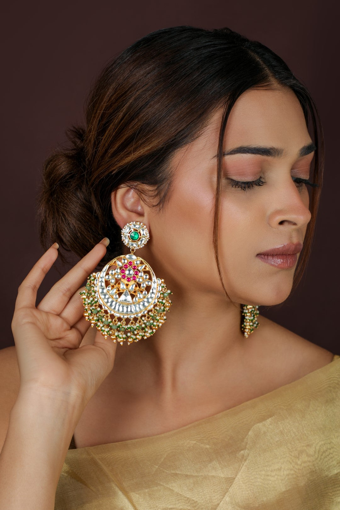 Royal gold-plated kundan chandbali earrings