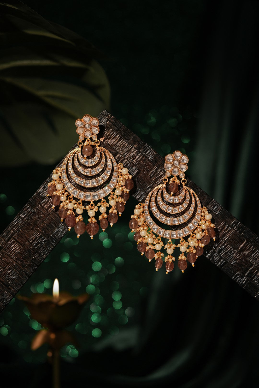 Pastel pink beaded jadtar chandbaali