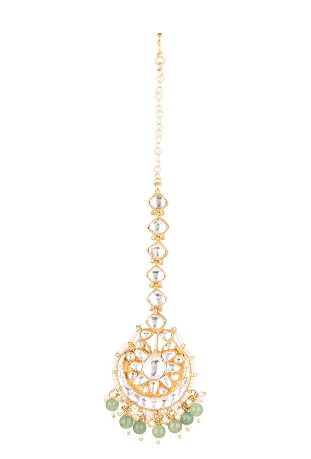 Sea Green Beaded Gold Plated Tikka